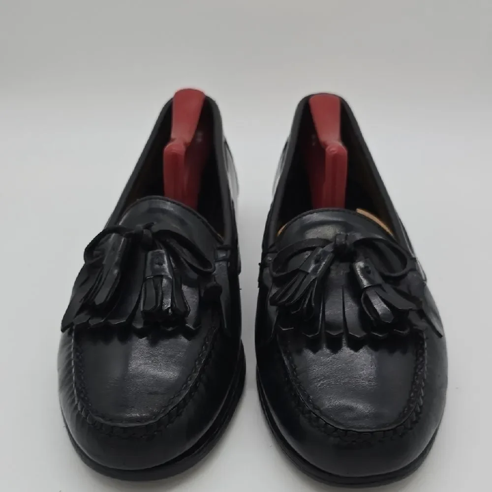 Cole Haan Black Leather Tassel Loafers with Red Heel Lining
